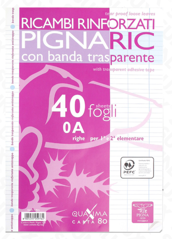 Ricambi rinforzati A4 rig.0A 80g confezione da 40 fogli