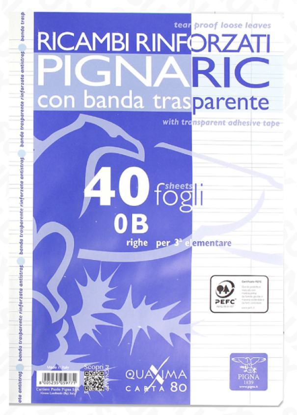 Ricambi rinforzati A4 rig.0B 80g confezione da 40 fogli