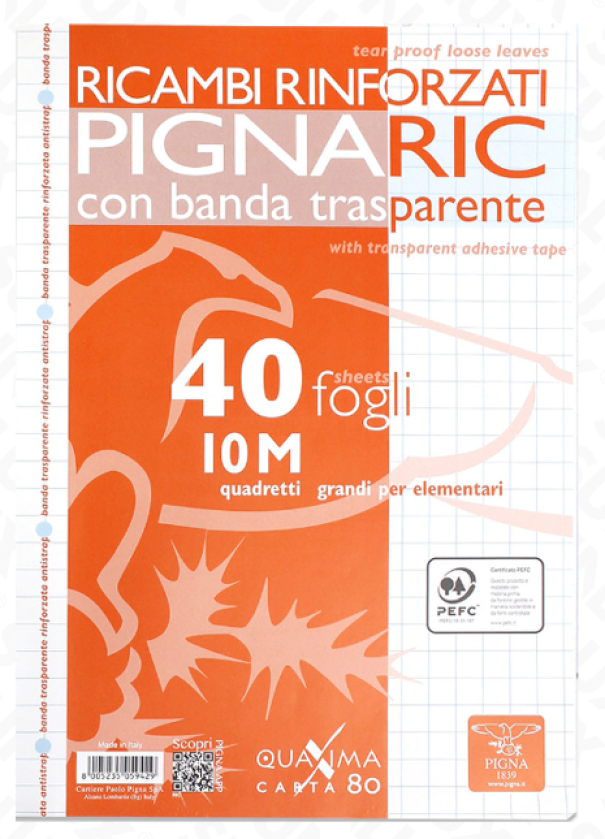 Ricambi rinforzati A4 rig.10M 80g confezione da 40 fogli