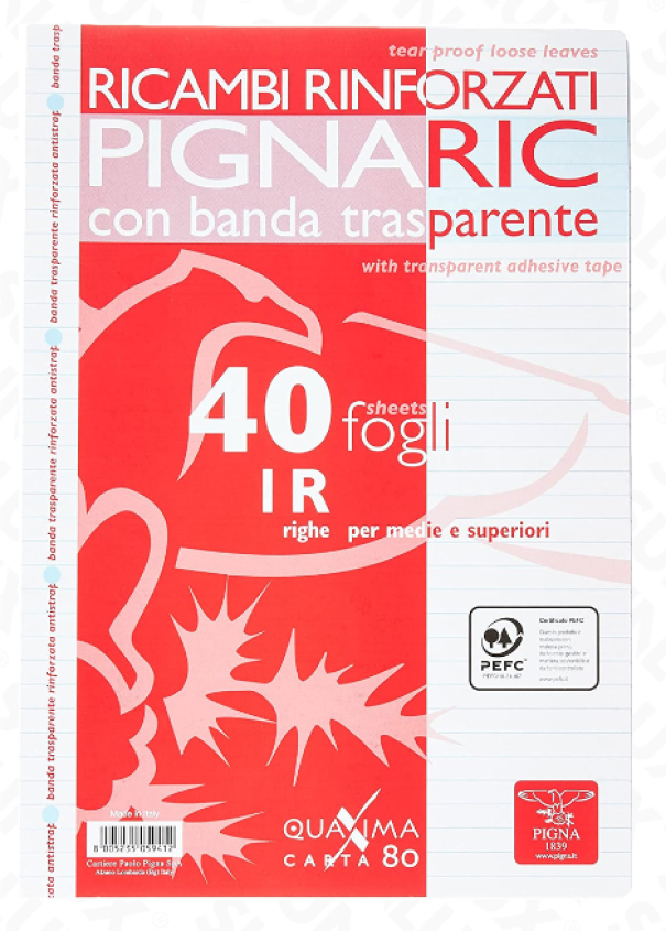 Ricambi rinforzati A4 rig.1R 80g confezione da 40 fogli