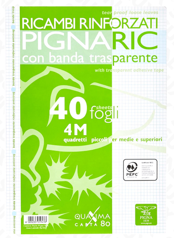 Ricambi rinforzati A4 rig.4M 80gr confezione da 40 fogli