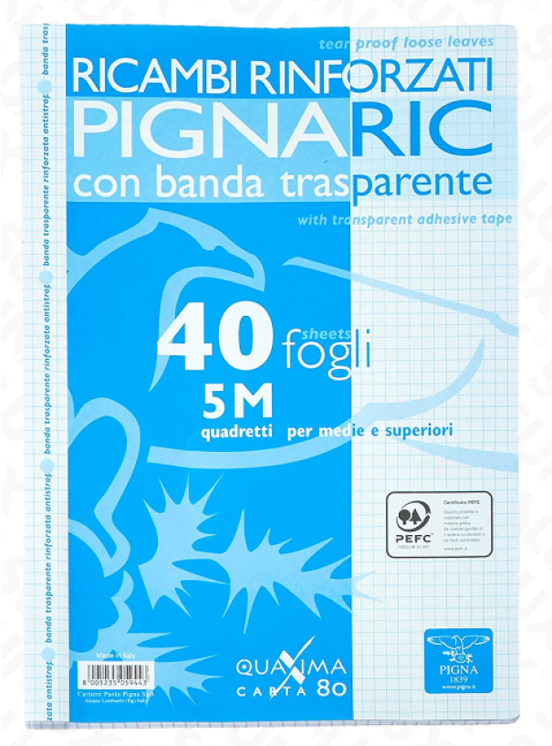 Ricambi rinforzati A4 rig.5M 80gr confezione da 40 fogli