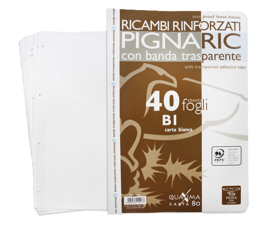 Ricambi rinforzati A4 bianco 80gr confezione da 40 fogli