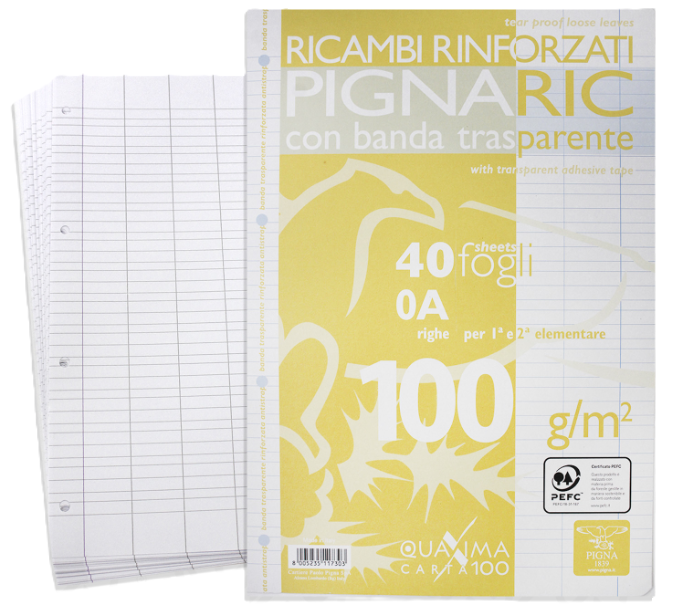 Ricambi rinforzati A4 rig.0A 100gr confezione da 40 fogli