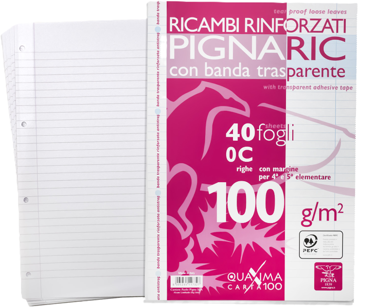 Ricambi rinforzati A4 rig.0C 100gr confezione da 40 fogli