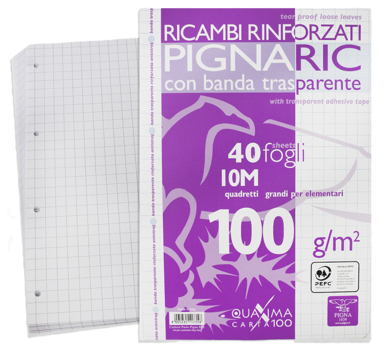 Ricambi rinforzati A4 rig.10M 100gr confezione da 40 fogli