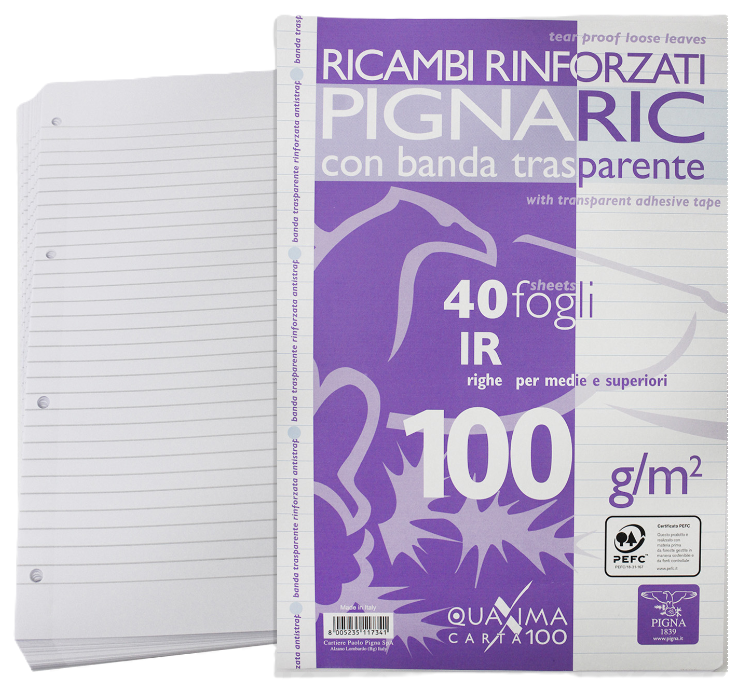 Ricambi rinforzati A4 rig.1R 100gr confezione da 40 fogli