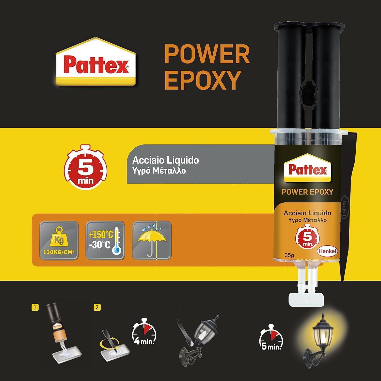 Adesivo bicomponente Pattex power epoxy acciaio liquido mix 35g