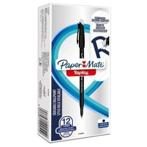 Penna cancellabile paper mate replay nero confezione da 12