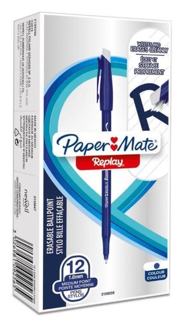 Penna cancellabile Paper Mate replay blu confezione da 12