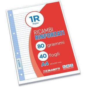 Ricambi rinforzati bianco confezione da 40 fogli a4 rigatura 1r