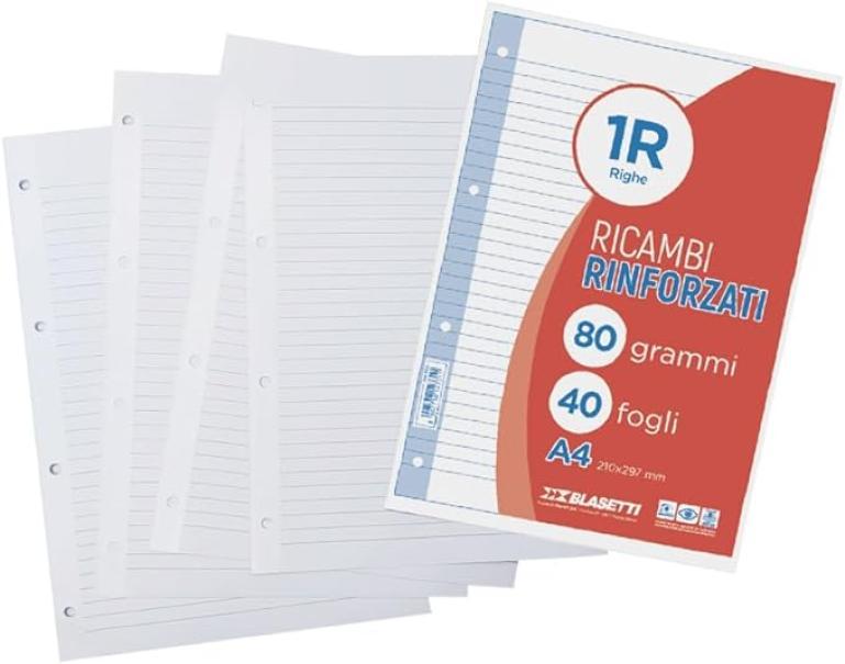 Ricambi rinforzati bianco confezione da 40 fogli A4 rigatura 1R