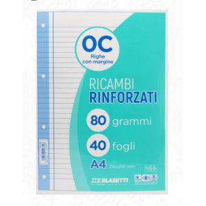 Ricambi rinforzati bianco confezione da 40 fogli a4 rigatura 0c