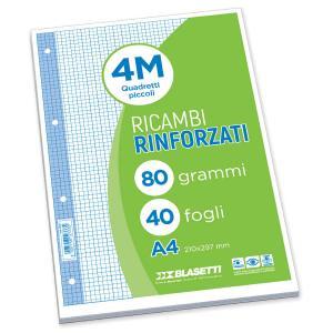 Ricambi rinforzati bianco confezione da 40 fogli a4 rigatura 4m