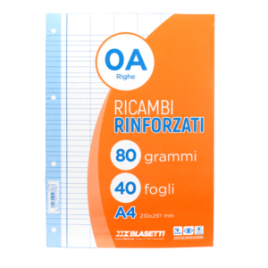 Ricambi rinforzati bianco confezione da 40 fogli a4 rigatura 0a