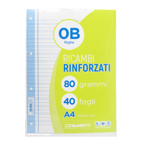 Ricambi rinforzati bianco confezione da 40 fogli a4 rigatura 0b