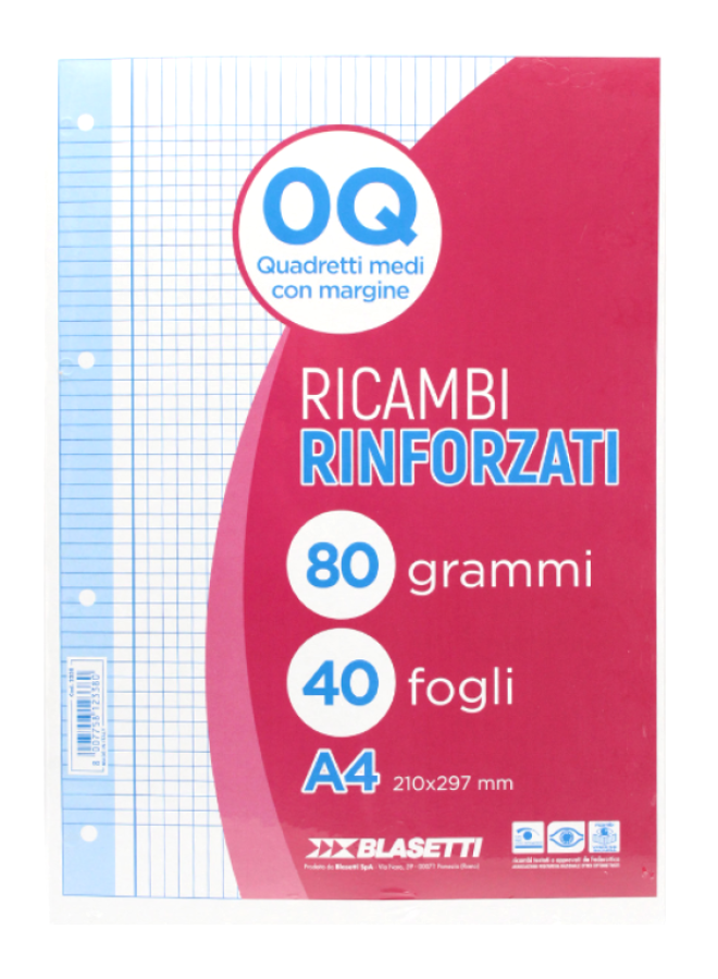 Ricambi rinforzati bianco confezione da 40 fogli A4 rigatura 0Q