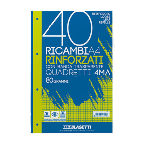 Ricambi rinforzati bianco confezione da 40 fogli a4 rigatura 4ma