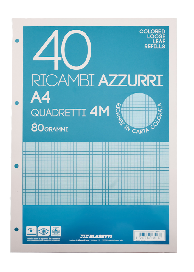 Ricambi rinforzati azzurri confezione da 40 fogli A4 rigatura 4M