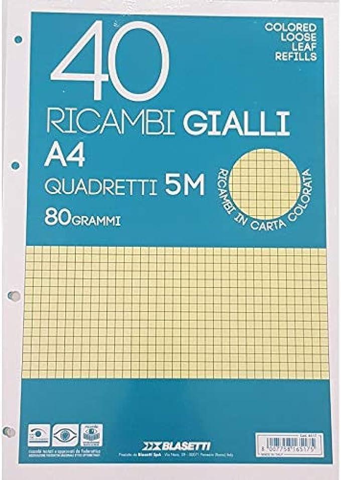 Ricambi rinforzati giallo confezione da 40 fogli A4 rigatura 5M