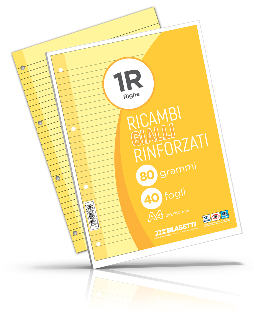 Ricambi rinforzati giallo confezione da 40 fogli A4 rigatura 1R