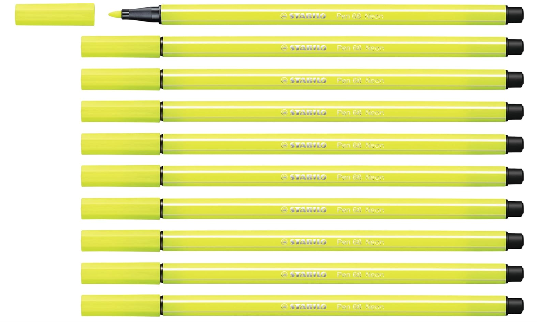 Pennarelli Stabilo pen 68 M giallo fluo confezione da 10