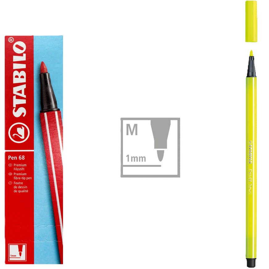 Pennarelli Stabilo pen 68 M giallo fluo confezione da 10