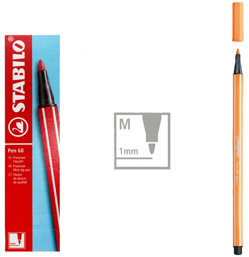 Pennarelli Stabilo pen 68 M arancione fluo confezione da 10