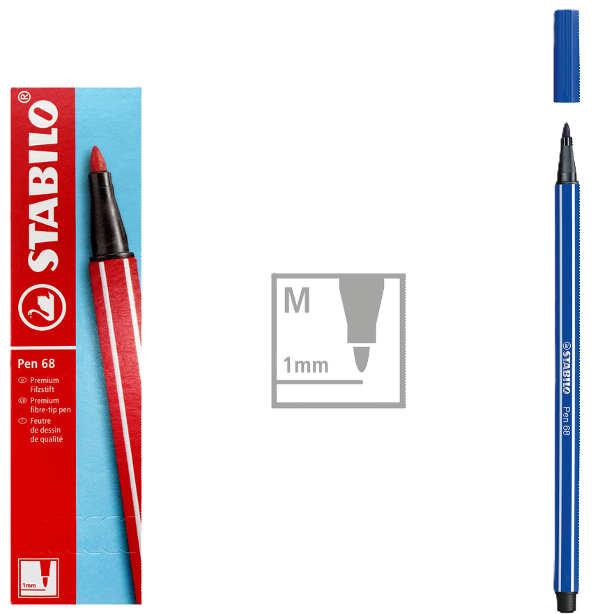 Pennarelli Stabilo pen 68 M blu oltremare confezione da 10