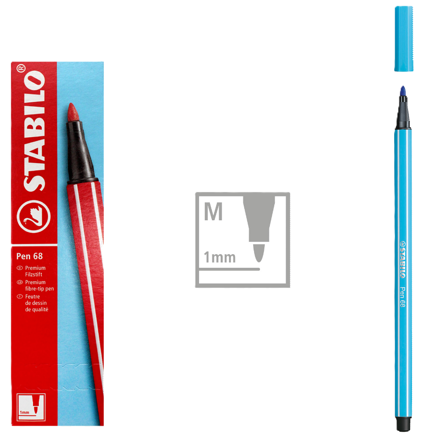 Pennarello Stabilo pen 68 M azzurro confezione da 10