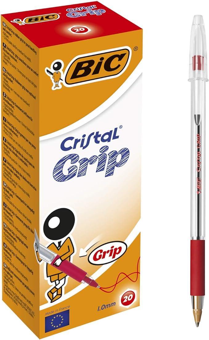 Penna Bic Cristal Grip 1.0mm rosso confezione da 20