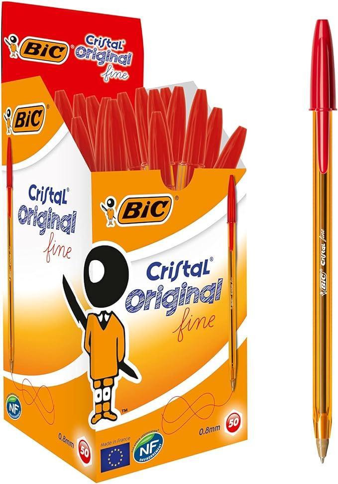 Penna Bic Cristal fine 0.8mm rosso confezione da 50