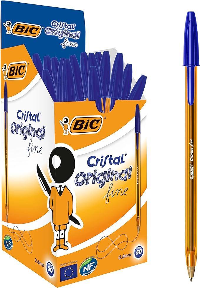 Penna Bic Cristal fine 0.8mm blu confezione da 50