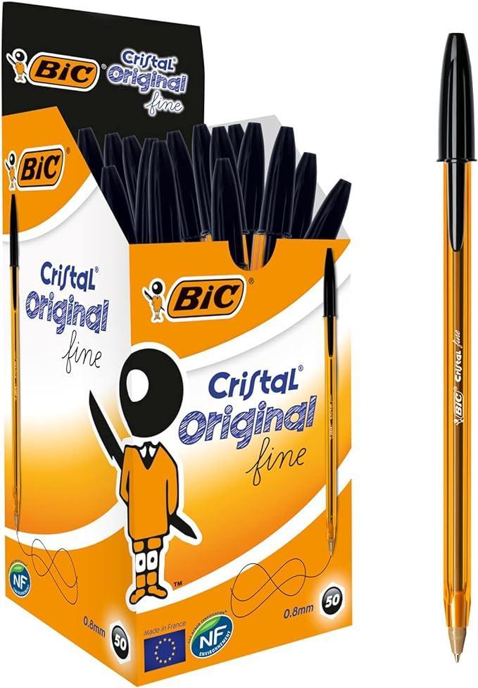 Penna Bic Cristal fine 0.8mm nero confezione da 50