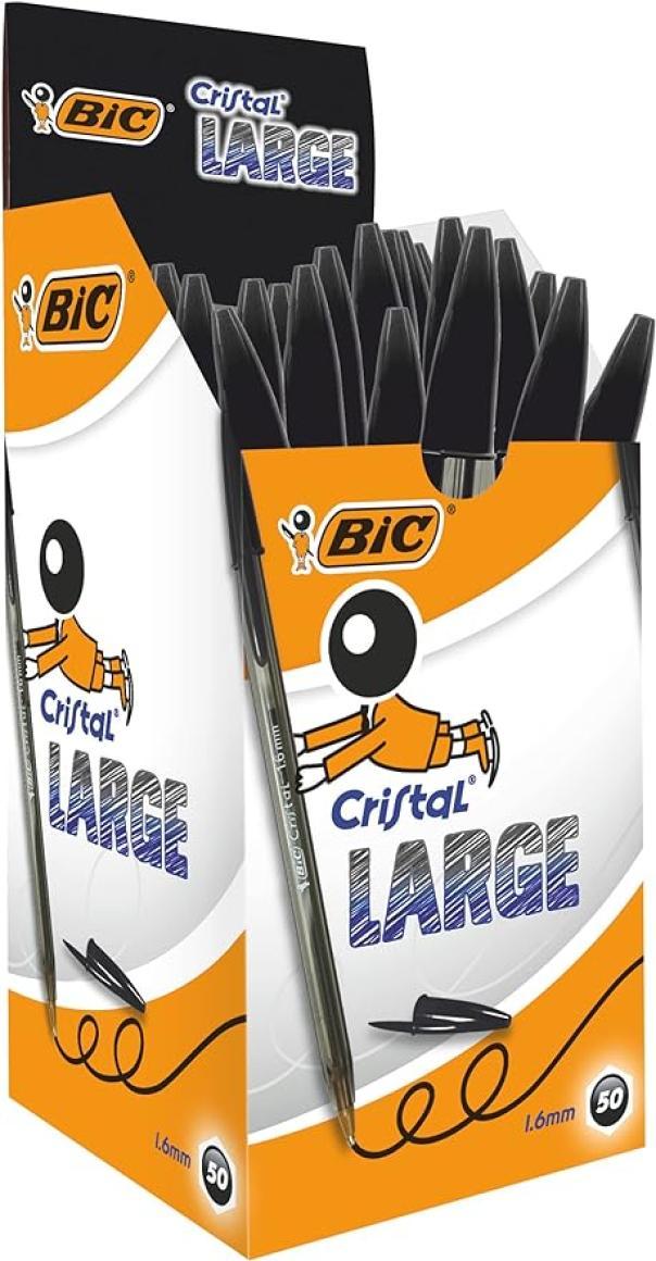 Penna Bic Cristal large 1.6 mm nero confezione da 50