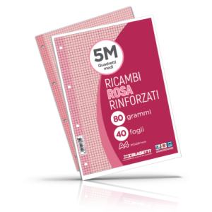 Ricambi rinforzati rosa confezione da 40 fogli a4 rigatura 5m