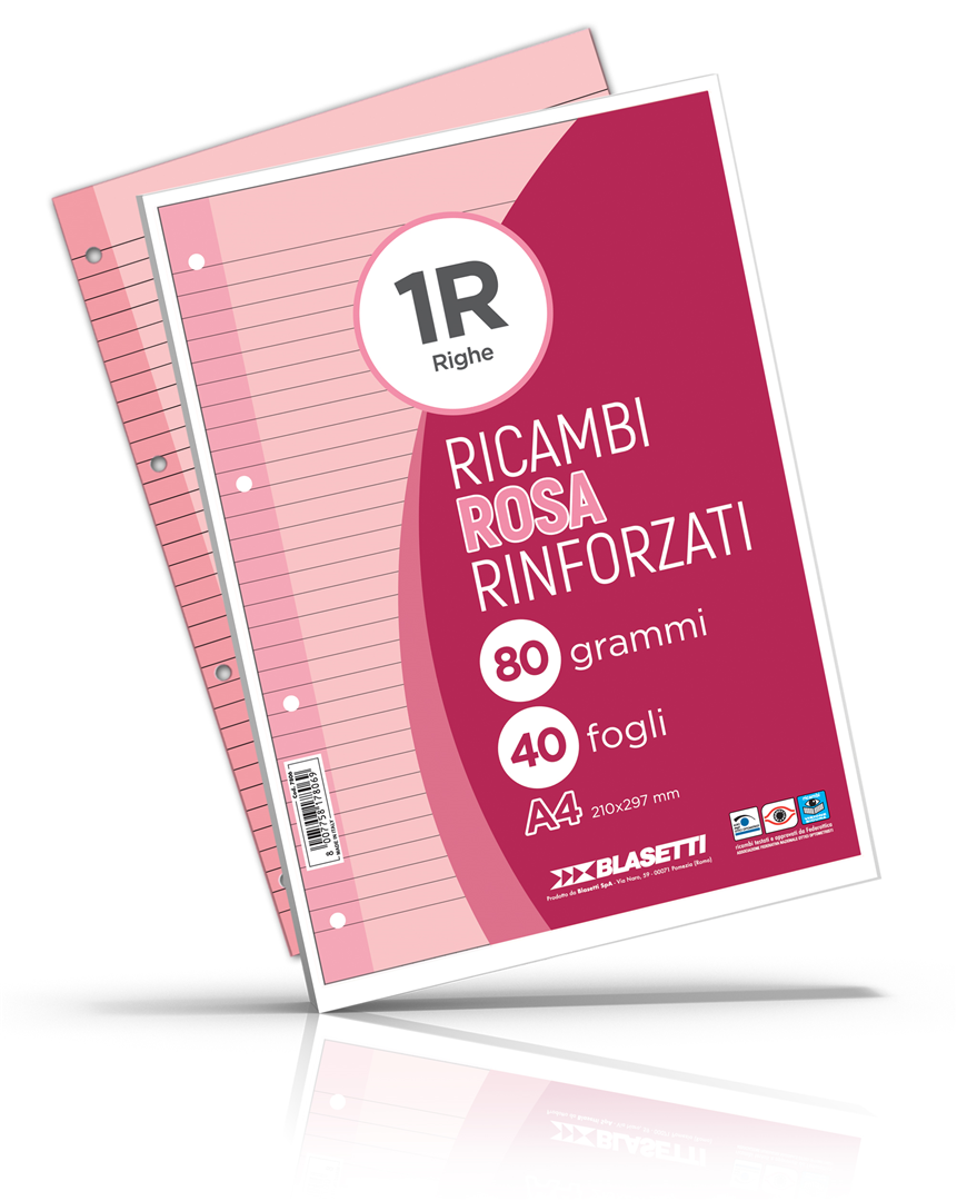 Ricambi rinforzati rosa confezione da 40 fogli A4 rigatura 1R