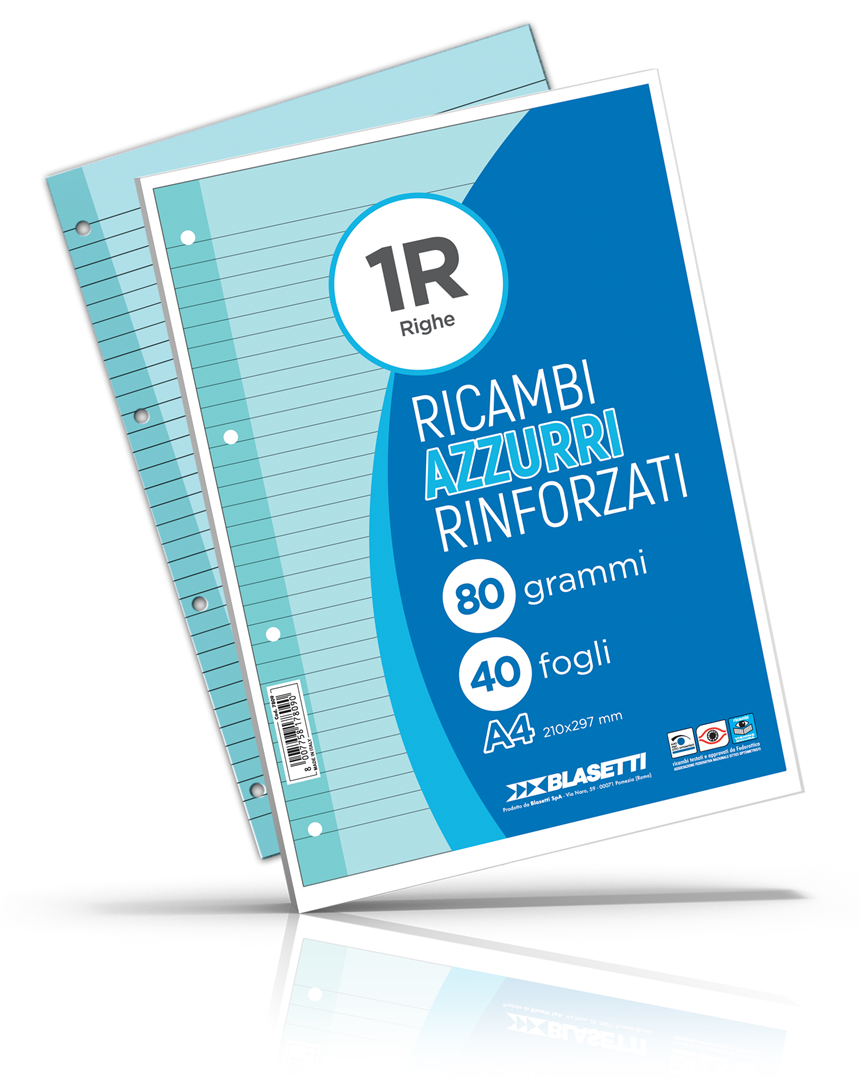 Ricambi rinforzati azzurro confezione da 40 fogli A4 rigatura 1R