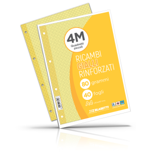 Ricambi rinforzati giallo confezione da 40 fogli a4 rigatura 4m