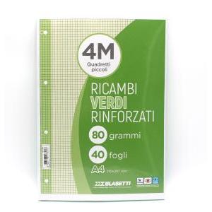 Ricambi rinforzati verde confezione da 40 fogli a4 rigatura 4m