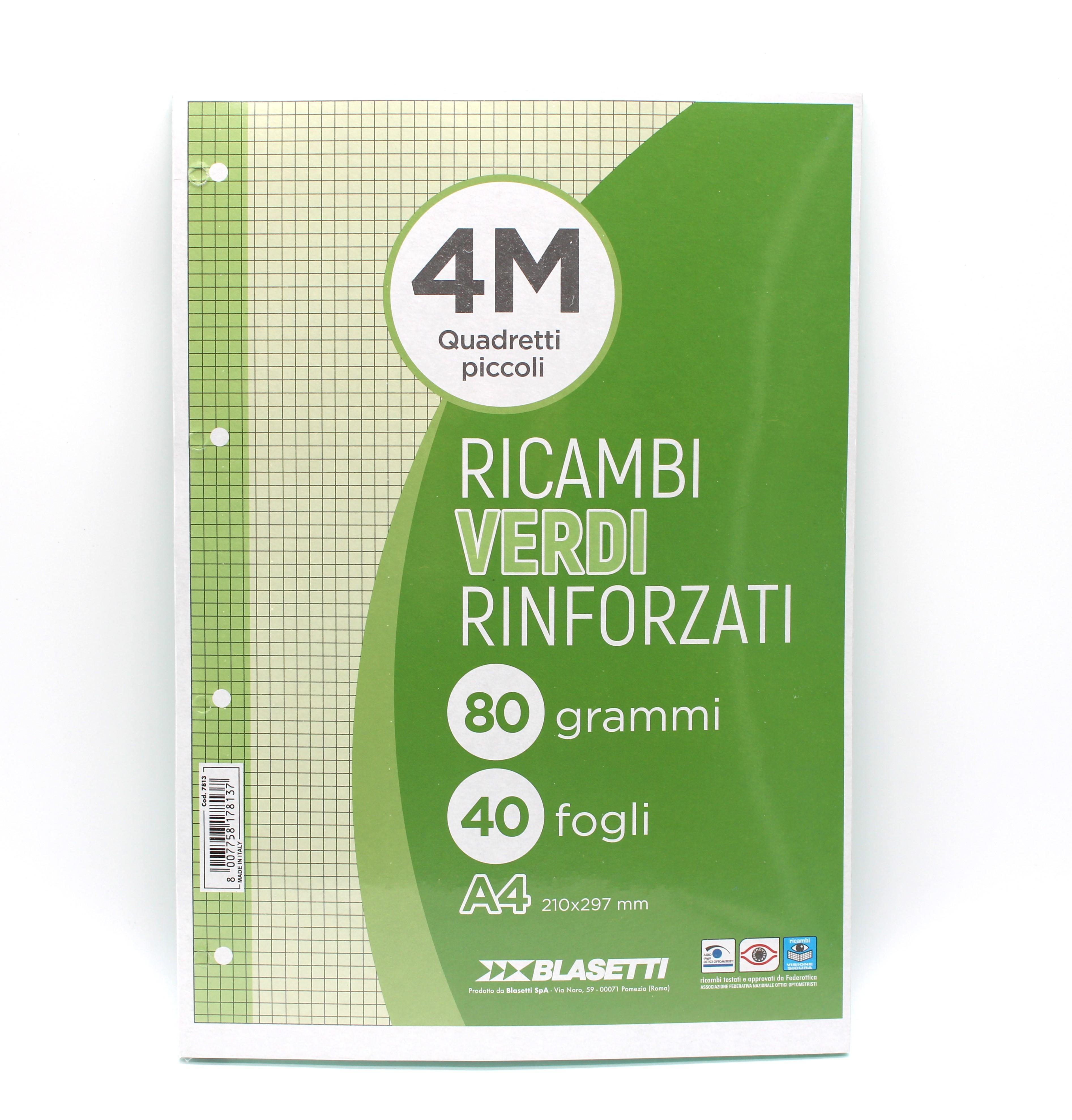 Ricambi rinforzati verde confezione da 40 fogli A4 rigatura 4M