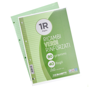 Ricambi rinforzati verde confezione da 40 fogli a4 rigatura 1r