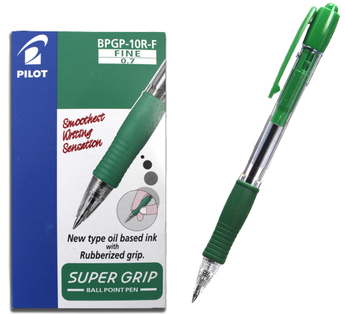 Penna a sfera Pilot super grip 0.7mm verde confezione da 12