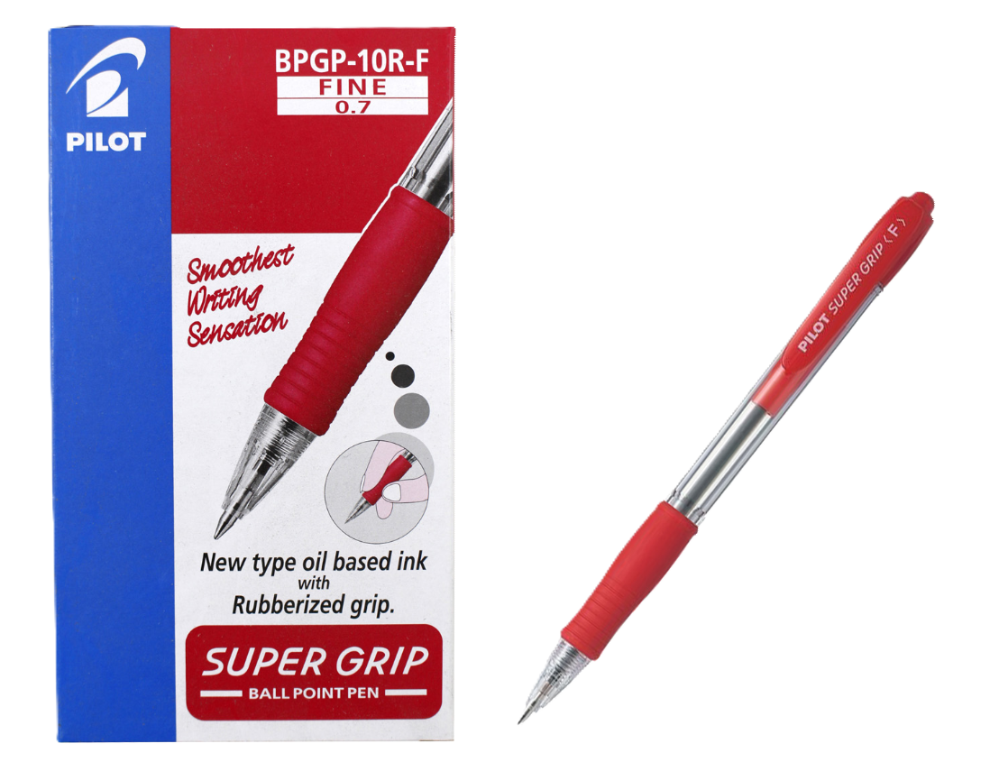 Penna a sfera Pilot super grip 0.7mm rossa confezione da 12