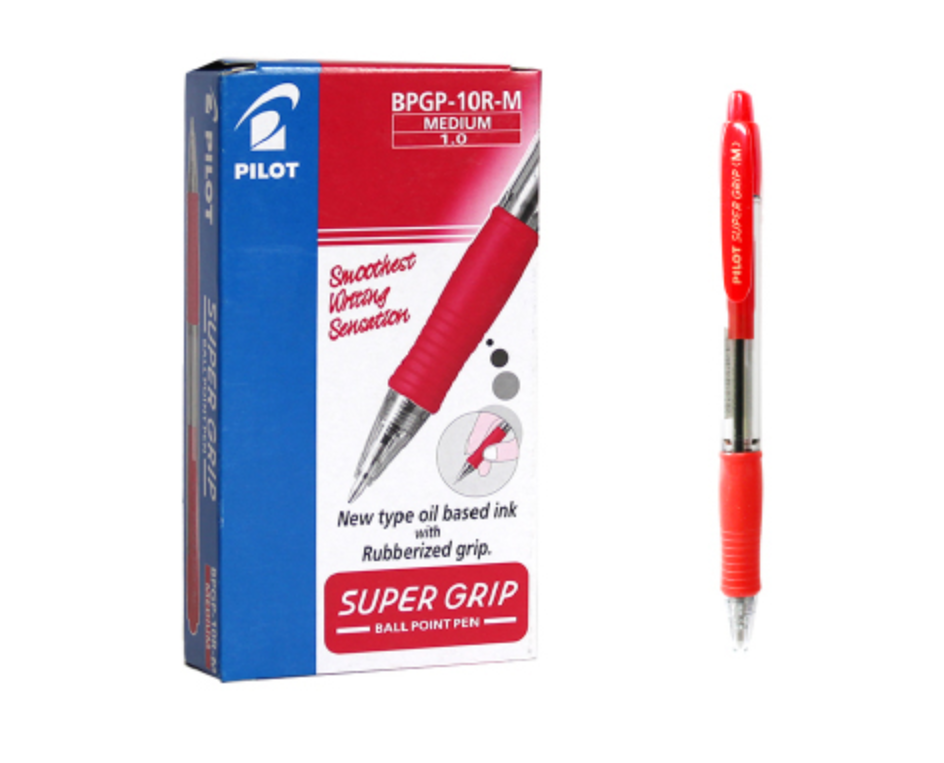 Penna a sfera Pilot super grip M rossa confezione da 12