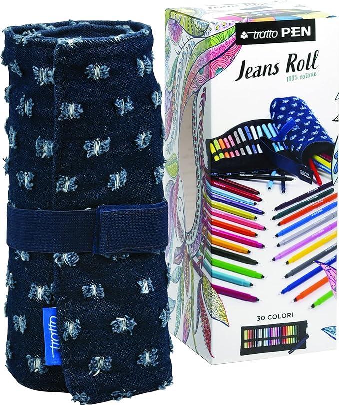 Pennarelli Tratto Pen in astuccio a rotolo jeans confezione da 30