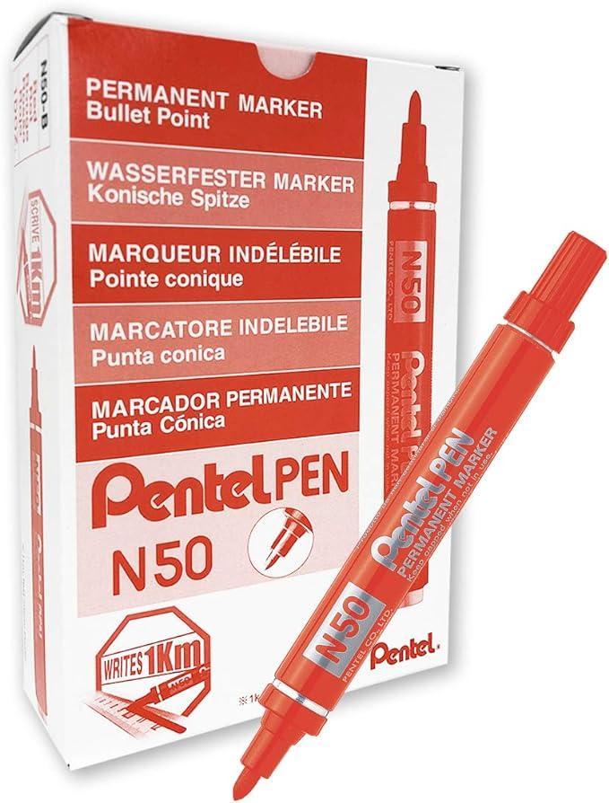 Pennarello indelebile Pentel pen50 rosso confezione da 12