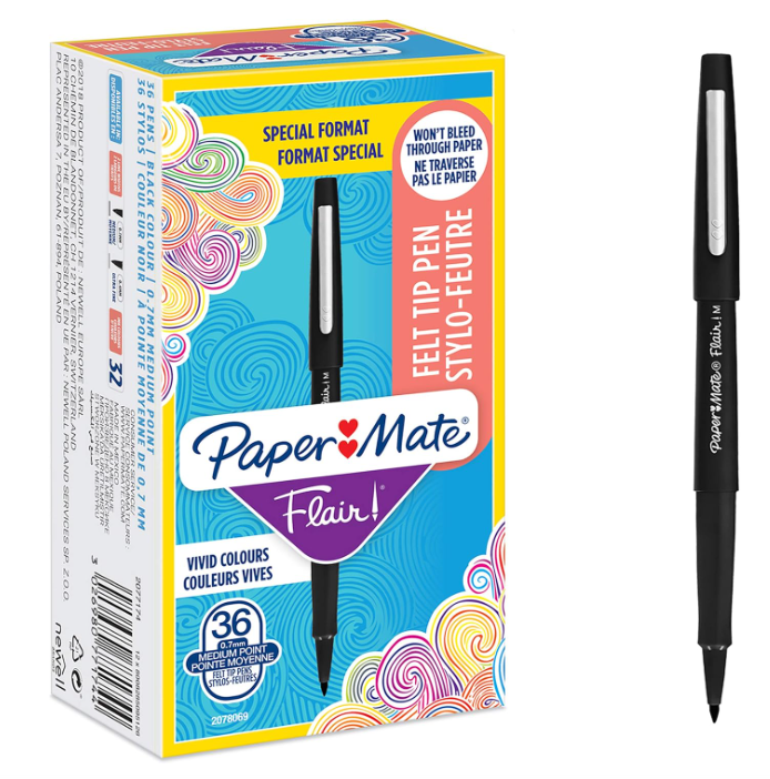 Penna Paper Mate flair nylon 0.7mm nero confezione da 12