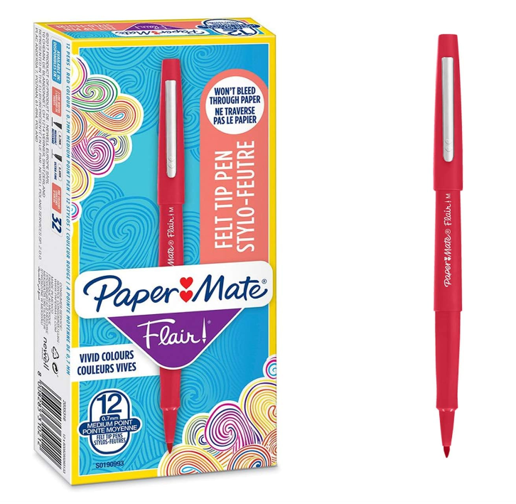 Penna Paper Mate flair nylon 0.7mm rosso confezione da 12