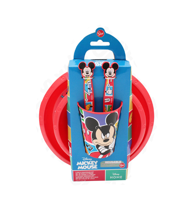 Set pranzo Mickey Mouse plastica riutilizzabile 5 pezzi